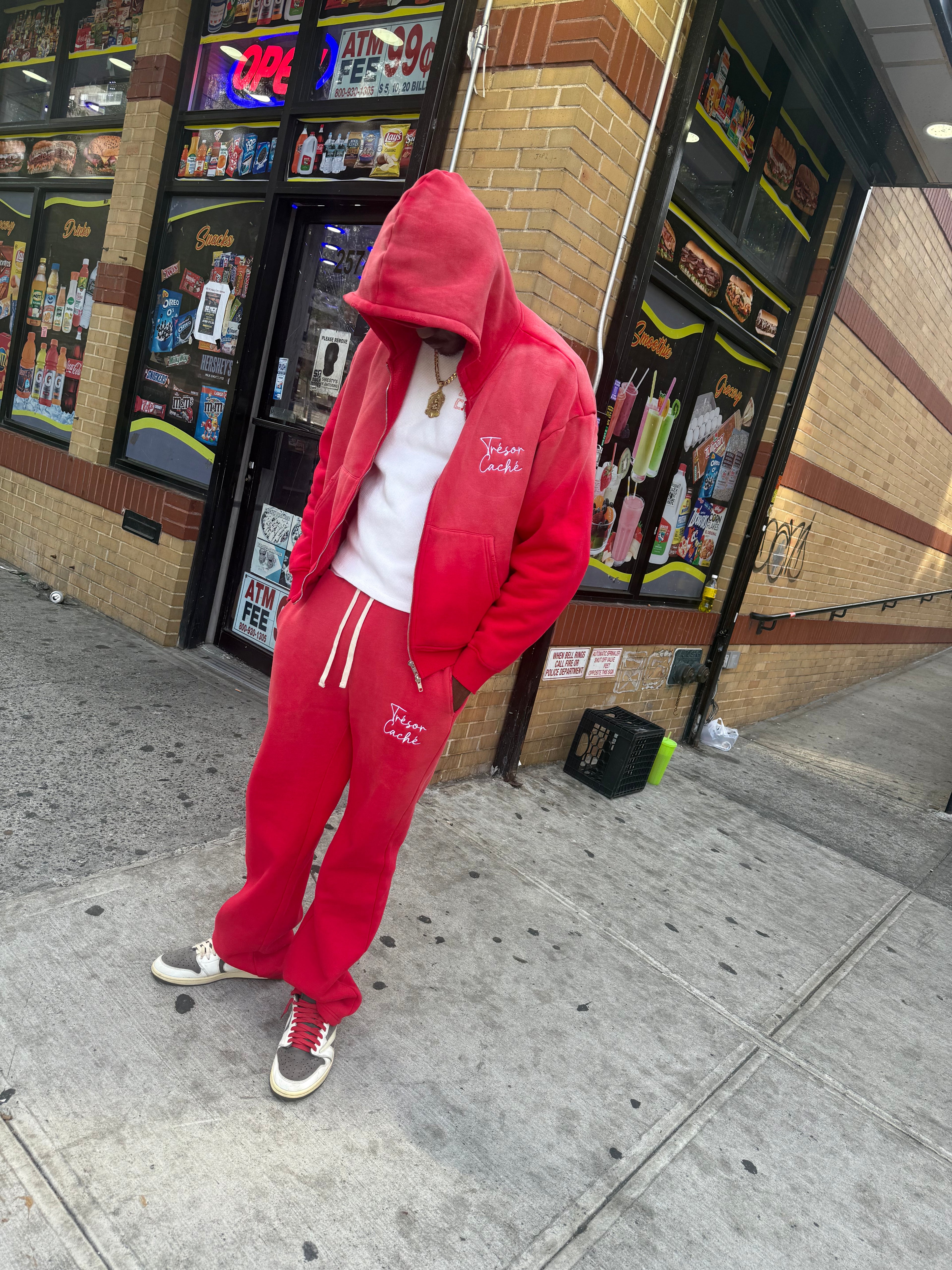 Oversized sweatsuit with zip up cropped hoodie